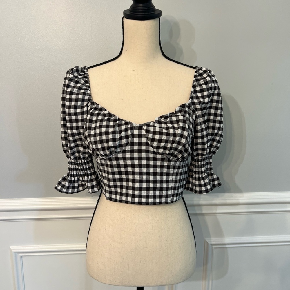 H&M Divided Black & White Gingham Crop Top Size Small